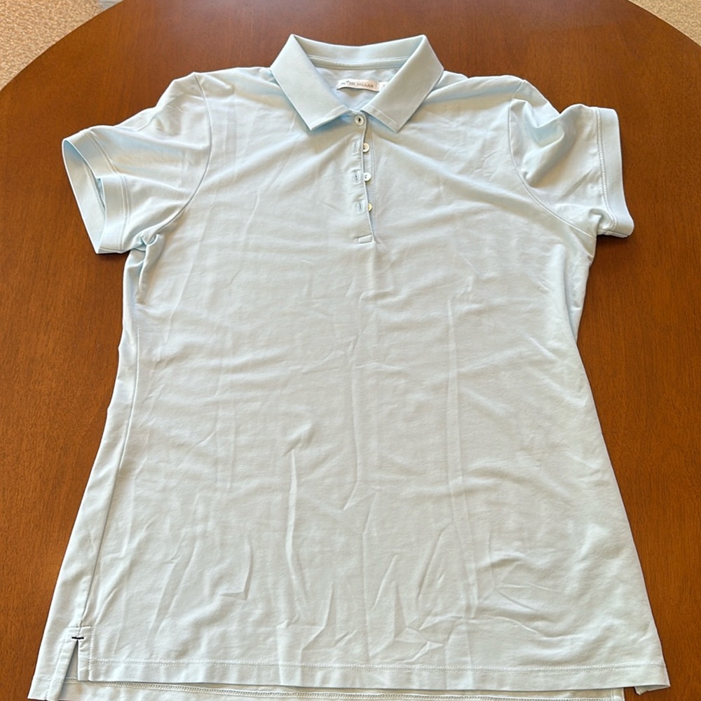 Perfect condition women’s large Peter Millar athletic polo; light blue